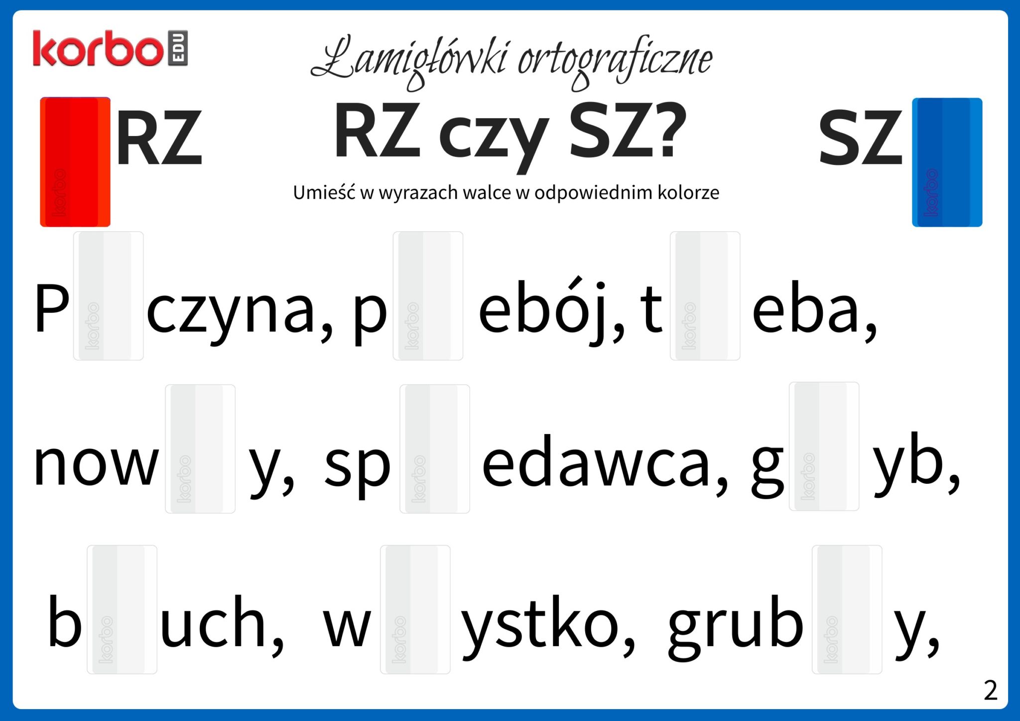 Dwuznaki Po Których Piszemy Rz „RZ” czy "SZ"? Ćwiczenia - Korbo Blocks
