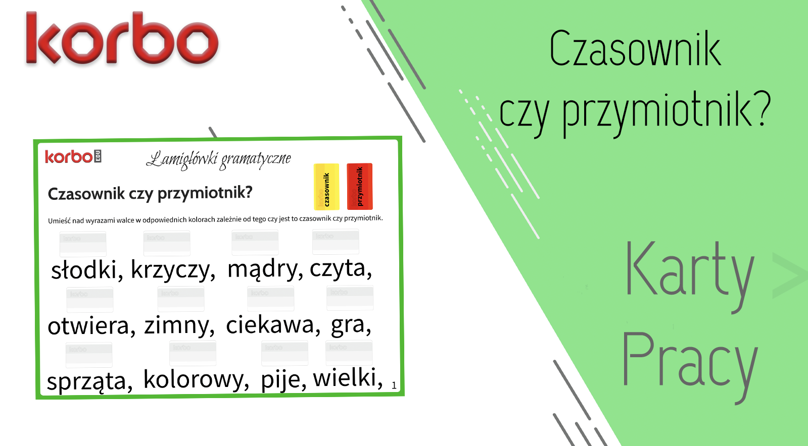 Czasownik czy przymiotnik? Ćwiczenia. - Korbo Blocks