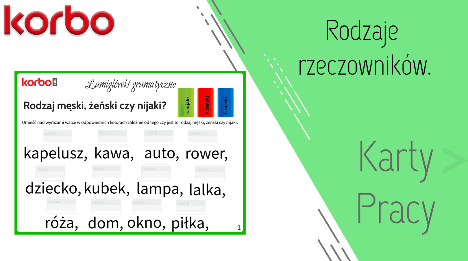 Rodzaje rzeczowników. Ćwiczenia. - Korbo Blocks