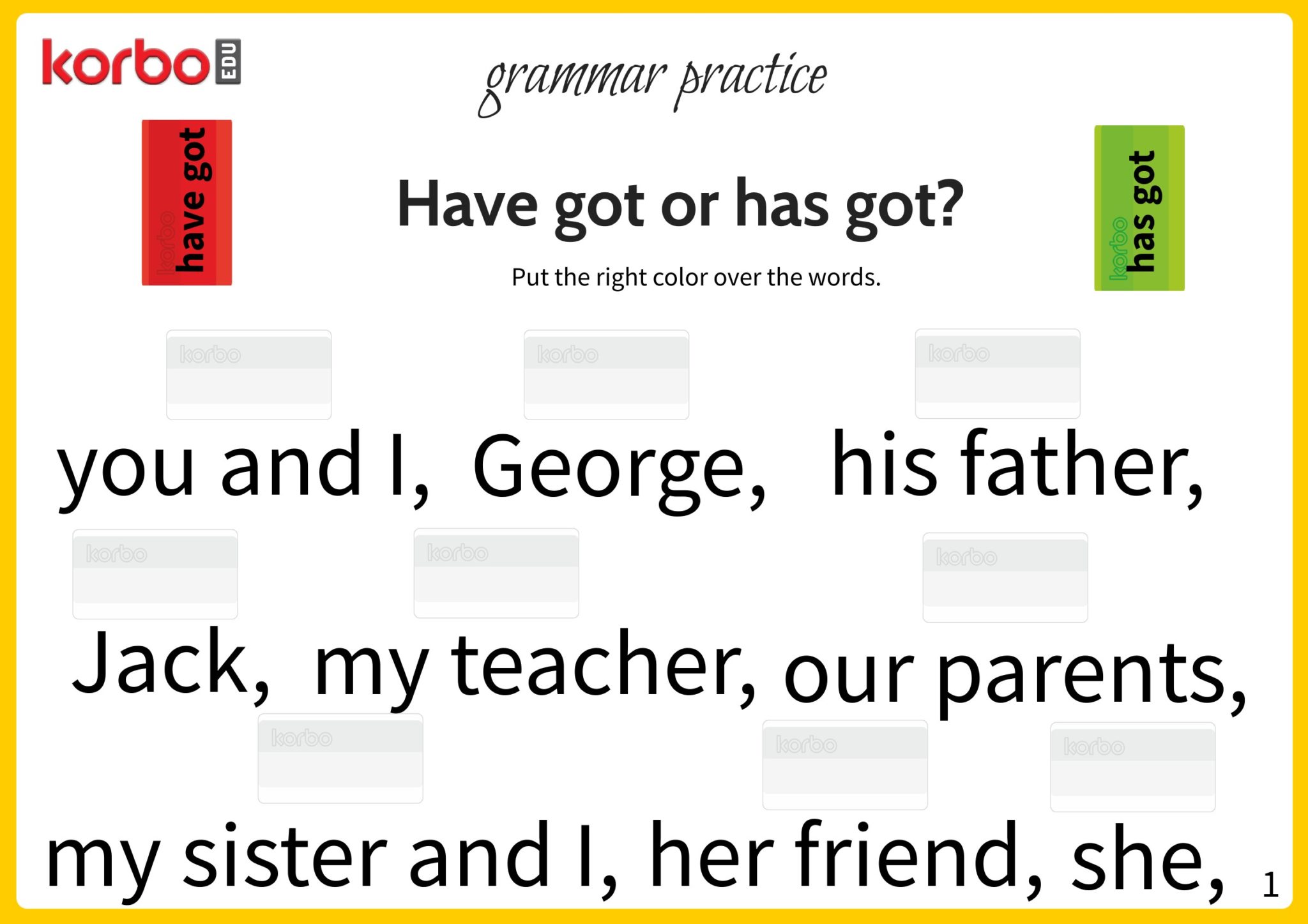 Have got or has got? Ćwiczenia. - Korbo Blocks